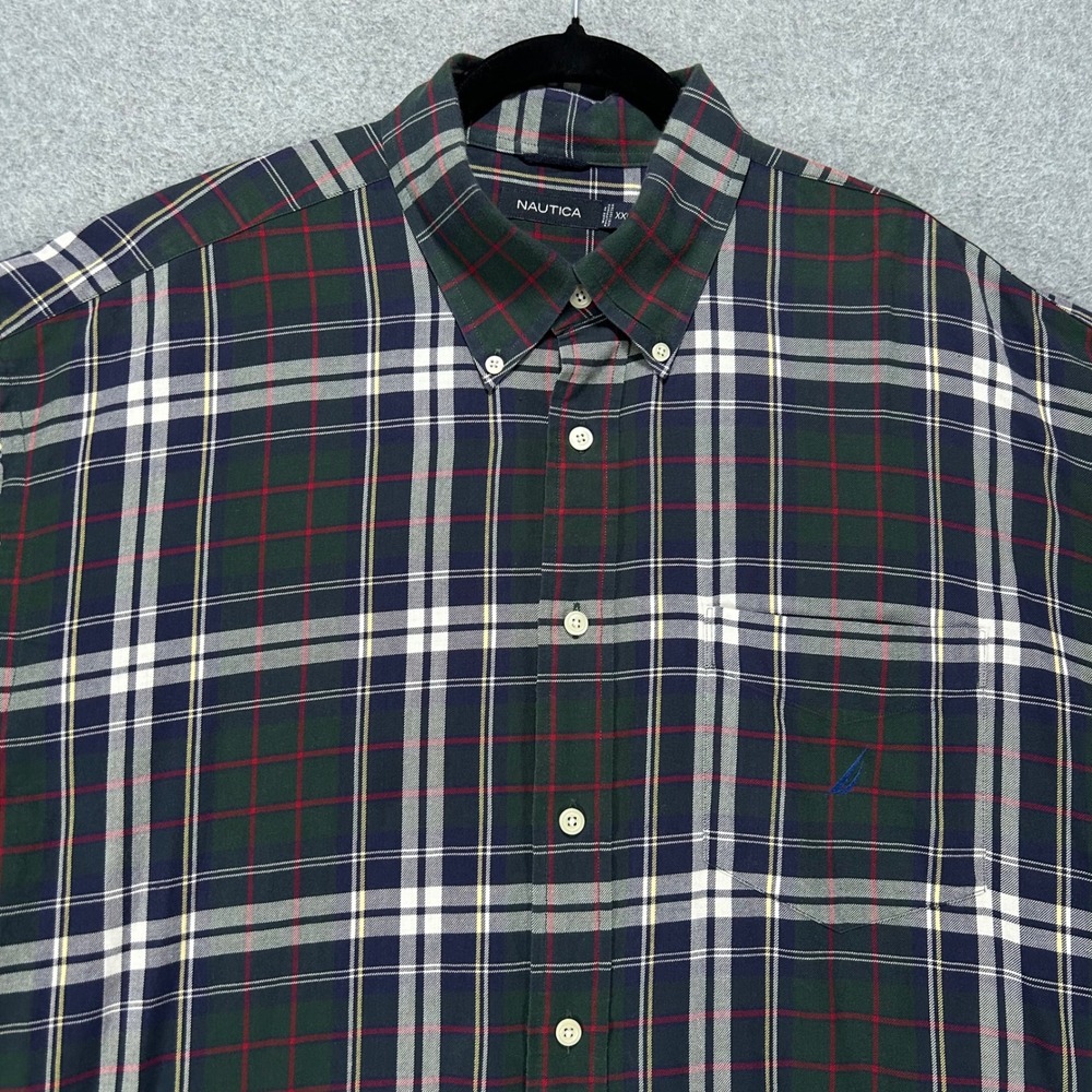 Nautica Button Down Shirt Mens XXL Green Plaid Preppy Classic